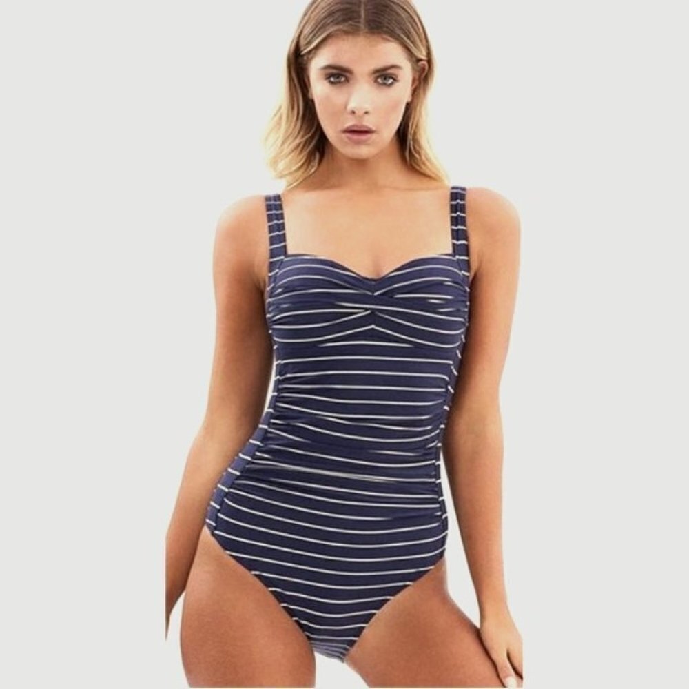 Bond-Eye Australia Nip Tuck Ruched Swimsuit Size 12 One Piece Multi Fit Stripe‎